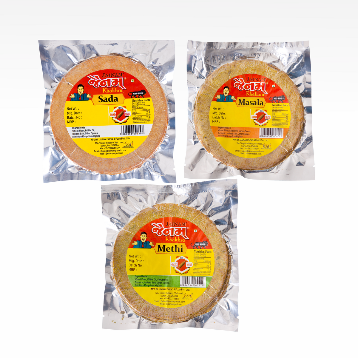 Combo 5 - Pack of 3 Plain, Methi and Masala Pure Wheat Khakhra